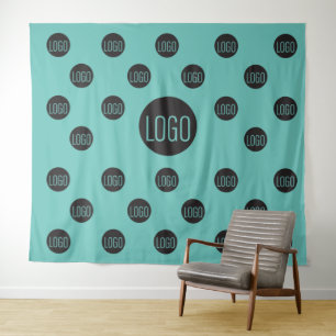 Tegengestelde turquoise achtergrond Logo Bedrijf s Wandkleed