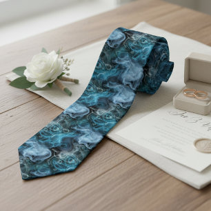 Tegengroen Blauw Grijs Abstract Marmerachtige Werv Stropdas