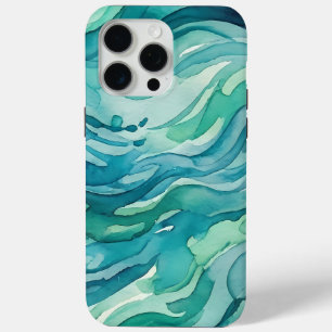 Tegengroene Aquarel Oceaan Golven iPhone 15 Pro Max Hoesje
