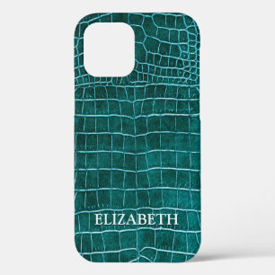 Tegengroene namaak krokodillenleer gepersonaliseer iPhone 12 hoesje
