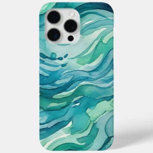 Tegengroene waterverf oceaan golven iPhone 15 pro max hoesje