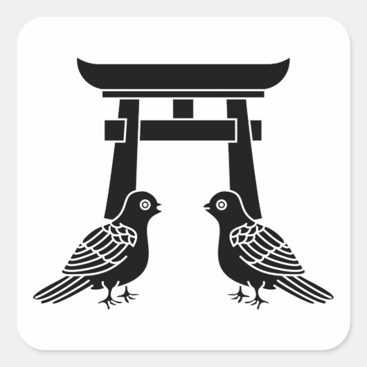 Tegenover elkaar staande duiven en Torii Square St Vierkante Sticker (Voorkant)