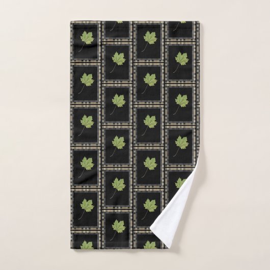 TEGENWOORDIGE MODERNE GROENE LEAF OP ZWART BAD HANDDOEK (Handdoek)