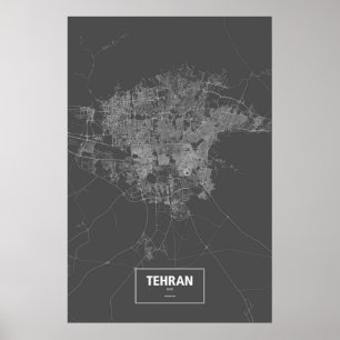 Teheran, Iran (wit op zwart) Poster