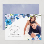 Teintes de mariage floral bleu Save the Date (Devant / Derrière)