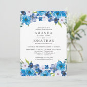 Teintes du bleu Floral Rehearsal Dîner invitation (Debout devant)