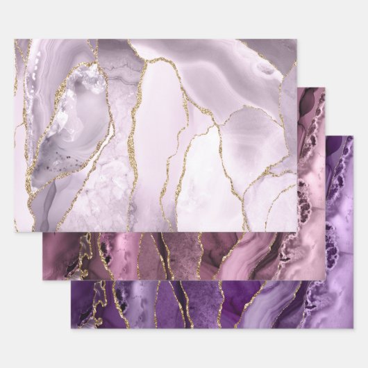 teintes violettes lilas agate feuilles papier d'em (Lot)