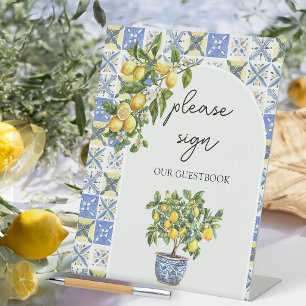 Teken alsjeblieft Lemon Thema Bruiloft Gastenboek  Reclamebord Met Voetstuk