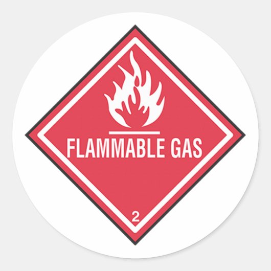 Teken brandbaar gas ronde sticker (Voorkant)