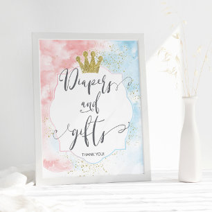 Teken "Diapers and gifts", Roze Blauw Geslacht ont Poster