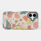 Teken een patroon met harten en bloemen iPhone 16 hoesje (Achterkant horizontaal)
