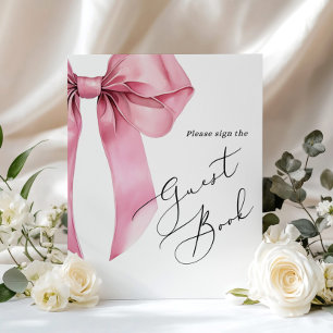 Teken het Gastboek Pink Bow script Vrijgezellenfee Poster