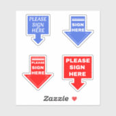 Teken hier (handtekening pijl) blauw rood sticker (Vel)