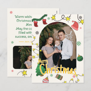 Teken Kerstmis Familie Foto Wenskaart Feestdagenkaart