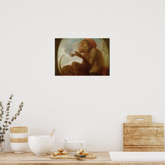 Teken met een aap die een pijp rokt poster (Keuken)