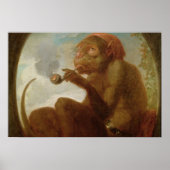 Teken met een aap die een pijp rokt poster (Voorkant)
