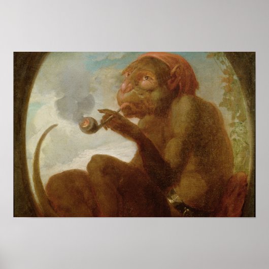 Teken met een aap die een pijp rokt poster (Voorkant)