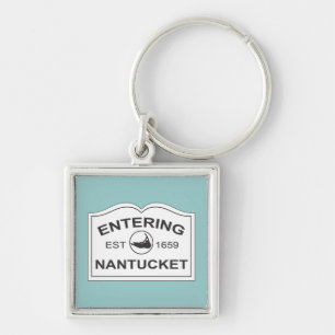 Teken nantucket Keepomwille White en Blauwgroen Sleutelhanger