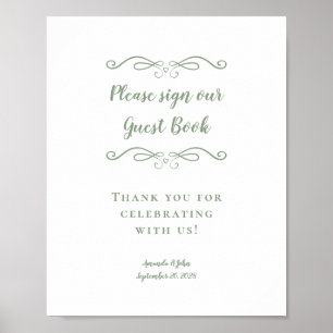Teken Ons Gastboek Elegante Salie Bruiloft Poster