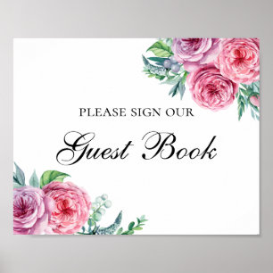 Teken ons gastenboek afdruk. Boho bloemen bruiloft Poster