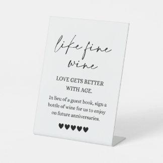 Teken ons wijngastenboek reclamebord met voetstuk