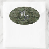 Teken van de dierentuin van Capricorn op olijfgroe Ovale Sticker (Tas)