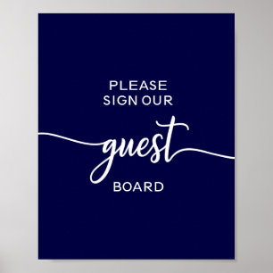 Teken van de Elegant Navy Blue Wedding Guest Board Poster