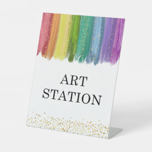 Teken van de tabel van het Art Station Reclamebord Met Voetstuk