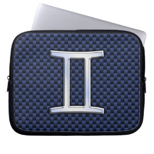 Teken van de Tweeling in blauwe koolstofvezelstruc Laptop Sleeve
