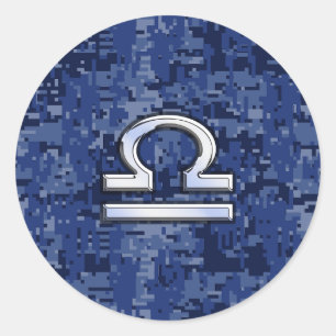 Teken van de Weegdierentuin op Blue Digital Camouf Ronde Sticker