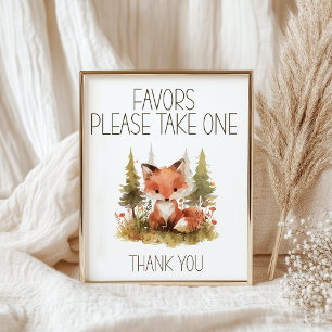 Teken van een schattige kleine vos baby shower fav poster