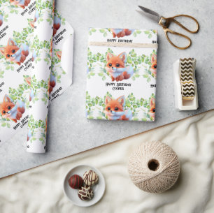 Teken van een schattige vos bosdieren bos vrienden cadeaupapier