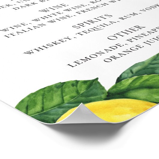 Teken van Lemon Drinken | Citrus Botanical Wedding Poster (Hoek)
