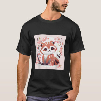 Teken van rode panda en kersenbloesem: Schattig T-shirt