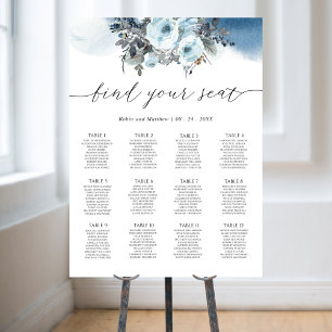 Teken voor Elegant Blue Floral Wedding Seding Char Poster