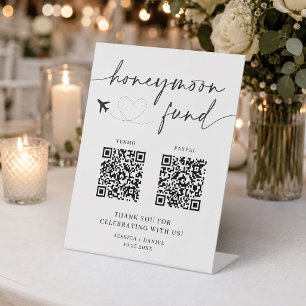 Teken voor huwelijksreis fonds QR-code – Trouwteke Reclamebord Met Voetstuk