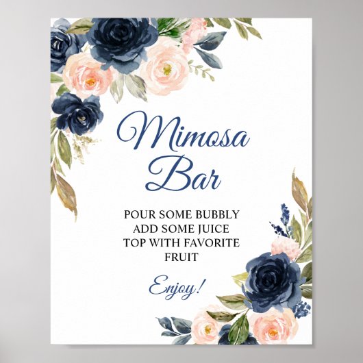 Teken voor Navy Blue & Blush Bloemendouche Mimosa Poster (Voorkant)