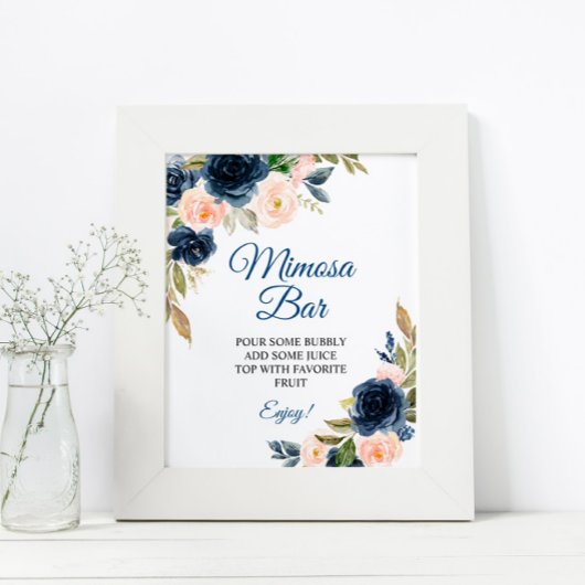 Teken voor Navy Blue & Blush Bloemendouche Mimosa Poster