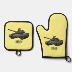 Tekenafbeelding cartoon ovenwant & pannenlap set