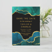 Tekenblauw en goud geschilderde agaat Save the Dat Save The Date (Staand voorkant)