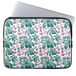 Tekenblauw Waterverf Bloemmotief met Roze Botanisc Laptop Sleeve