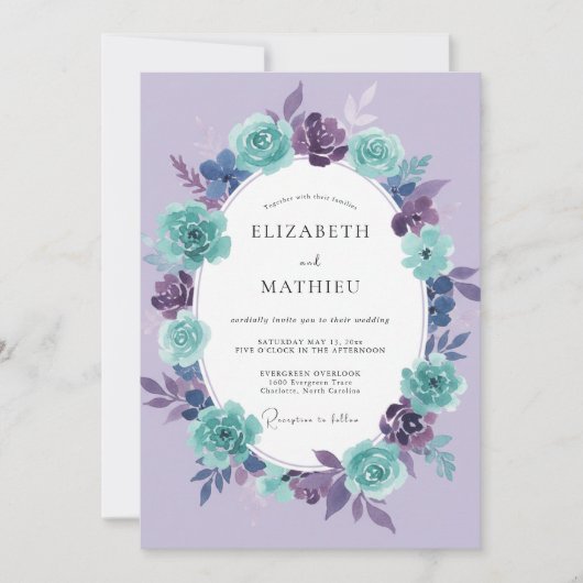 Tekenbruiloft met Teal Violet Kaart (Voorkant)