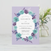 Tekenbruiloft met Teal Violet Kaart (Staand voorkant)