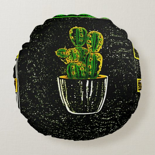 Tekencactus Rond Kussen (Voorkant)