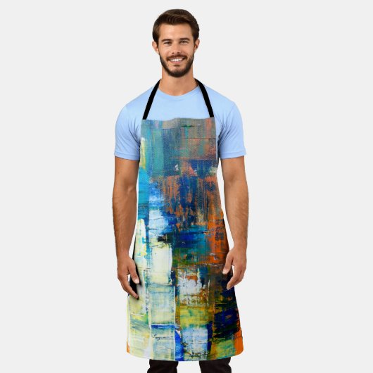 Tekencanvasstructuur. Rode en blauwe tinten op ca. Schort (Gedragen)