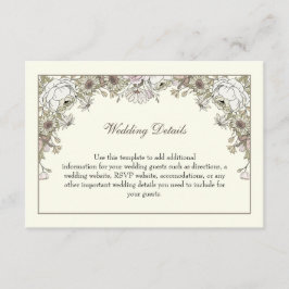 Tekenen bloemen ivoor romantische bruiloft informatiekaartje