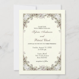 Tekenen bloemen ivoor romantische bruiloft kaart