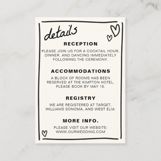 Tekenen samen bruiloft informatiekaartje (Voorkant)