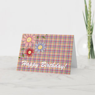 Tekenen van de lente Bloemen Plaid Happy Birthday Kaart