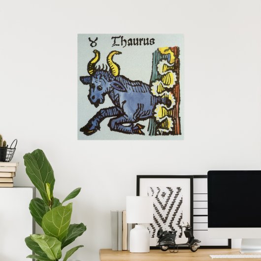  tekenen van de Zodiac, Antiek Taurus Bull Poster (Thuiskantoor)